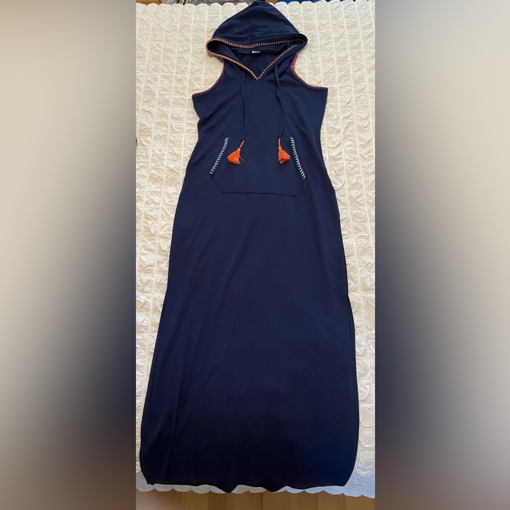 Venus Navy Blue Maxi Dress with Tassels and Hood Sz. XS Vacay Beach Vibe